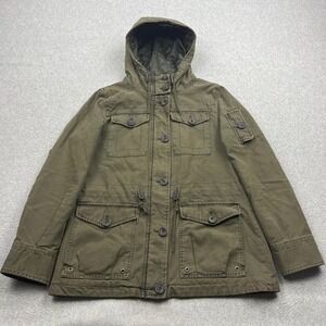 Levi's Hooded Anorak Jacket Womens Medium Olive Green Button Utility Field Coat